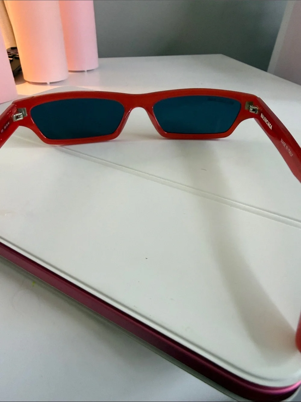 Balenciaga Kids Red Slim Rectangle Sunglasses